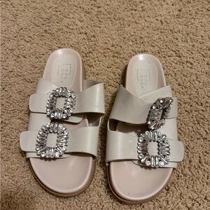 ShuShop Cream Sandals with Silver Buckles